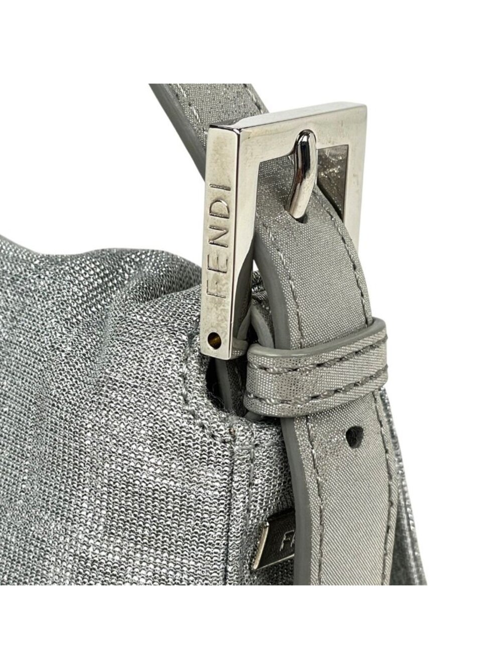 Fendi Zucca Pattern Mamma Bucket Lame Shoulder Bag Fabric Silver - Picture 8 of 11